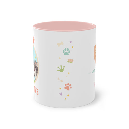 Stay Pawsitive Mok – Kawaii Cat & Frog Mug | Soft Hearts Club | Pastel Cute Mug 11oz | RosieBee Studio