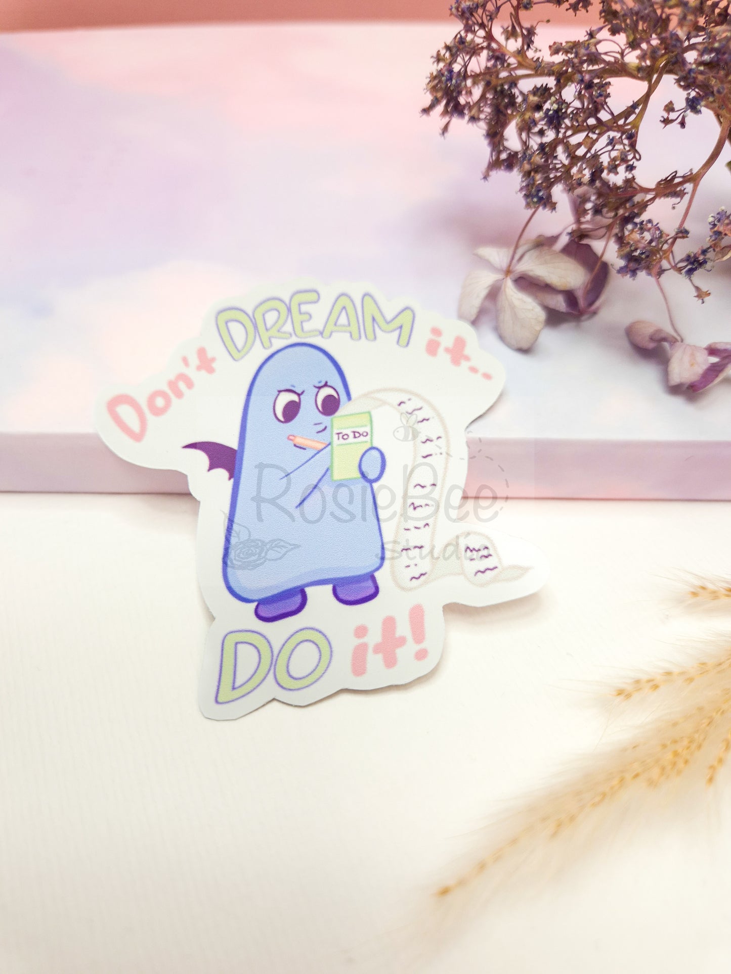 Fear Moji Friend | 'Don't Dream It, Do It' Die-Cut Sticker | Kawaii Quote Vinyl Sticker Moji Friends Design | Motivating Pastel Planner Stickers
