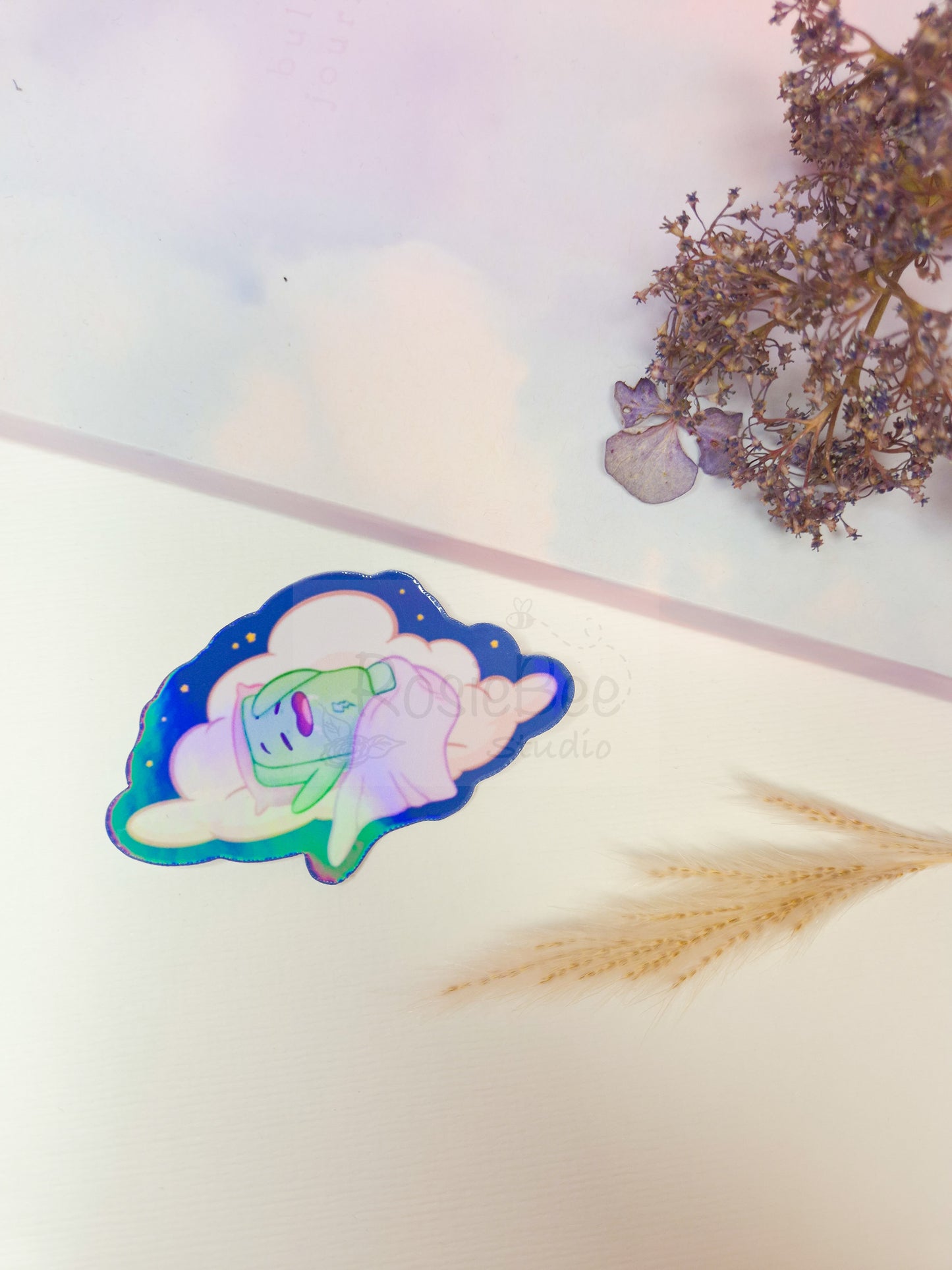 Angry Moji Friend Keep On Dreaming Die-Cut Sticker | Kawaii Dreamy Vinyl Sticker Moji Friends Design | Cute Pastel Planner Sticker