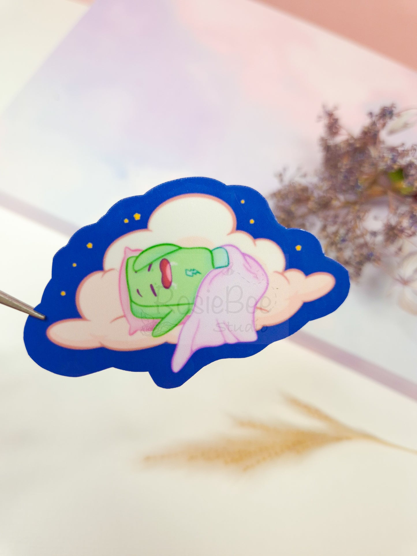 Angry Moji Friend Keep On Dreaming Die-Cut Sticker | Kawaii Dreamy Vinyl Sticker Moji Friends Design | Cute Pastel Planner Sticker