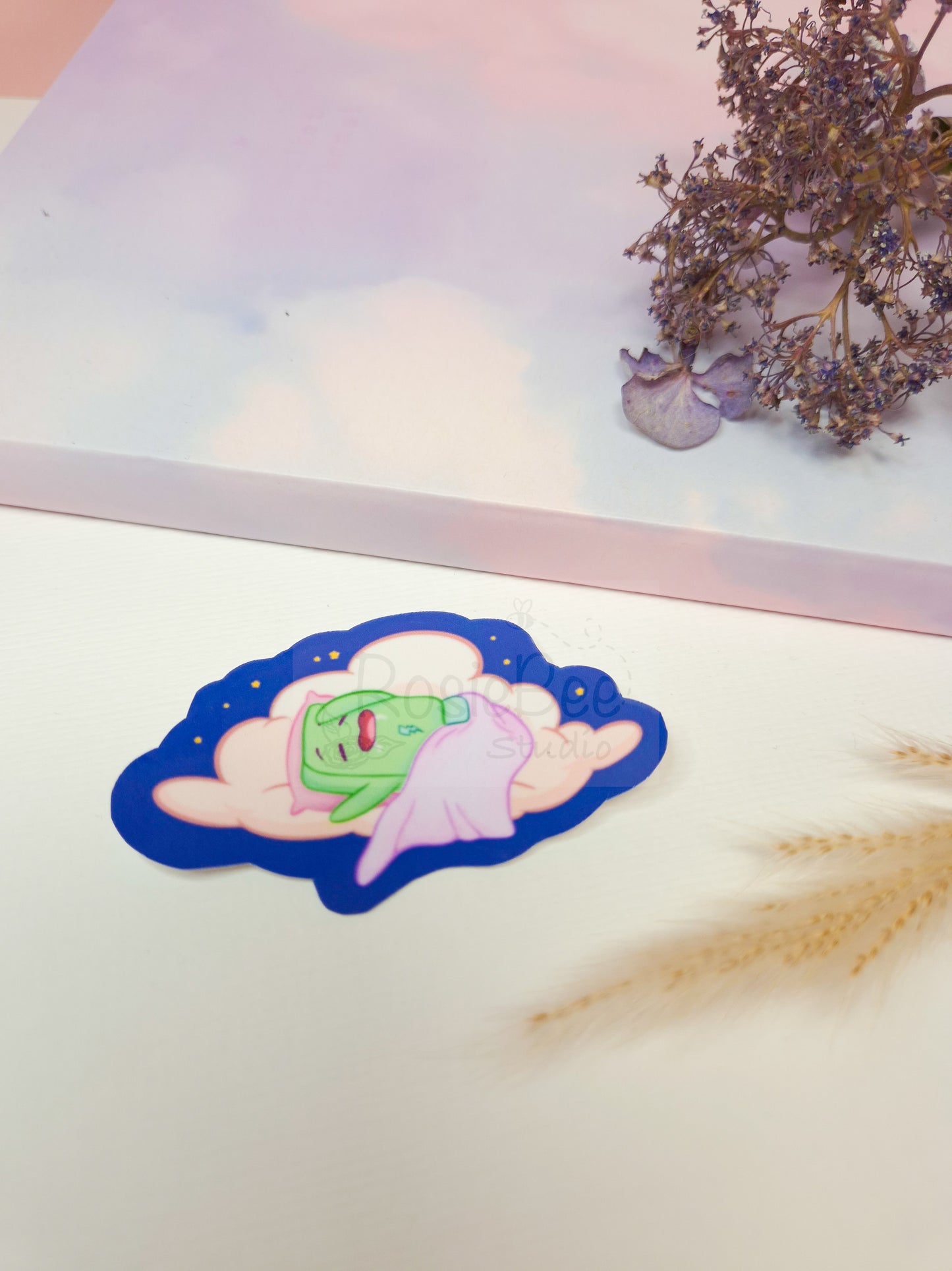 Angry Moji Friend Keep On Dreaming Die-Cut Sticker | Kawaii Dreamy Vinyl Sticker Moji Friends Design | Cute Pastel Planner Sticker
