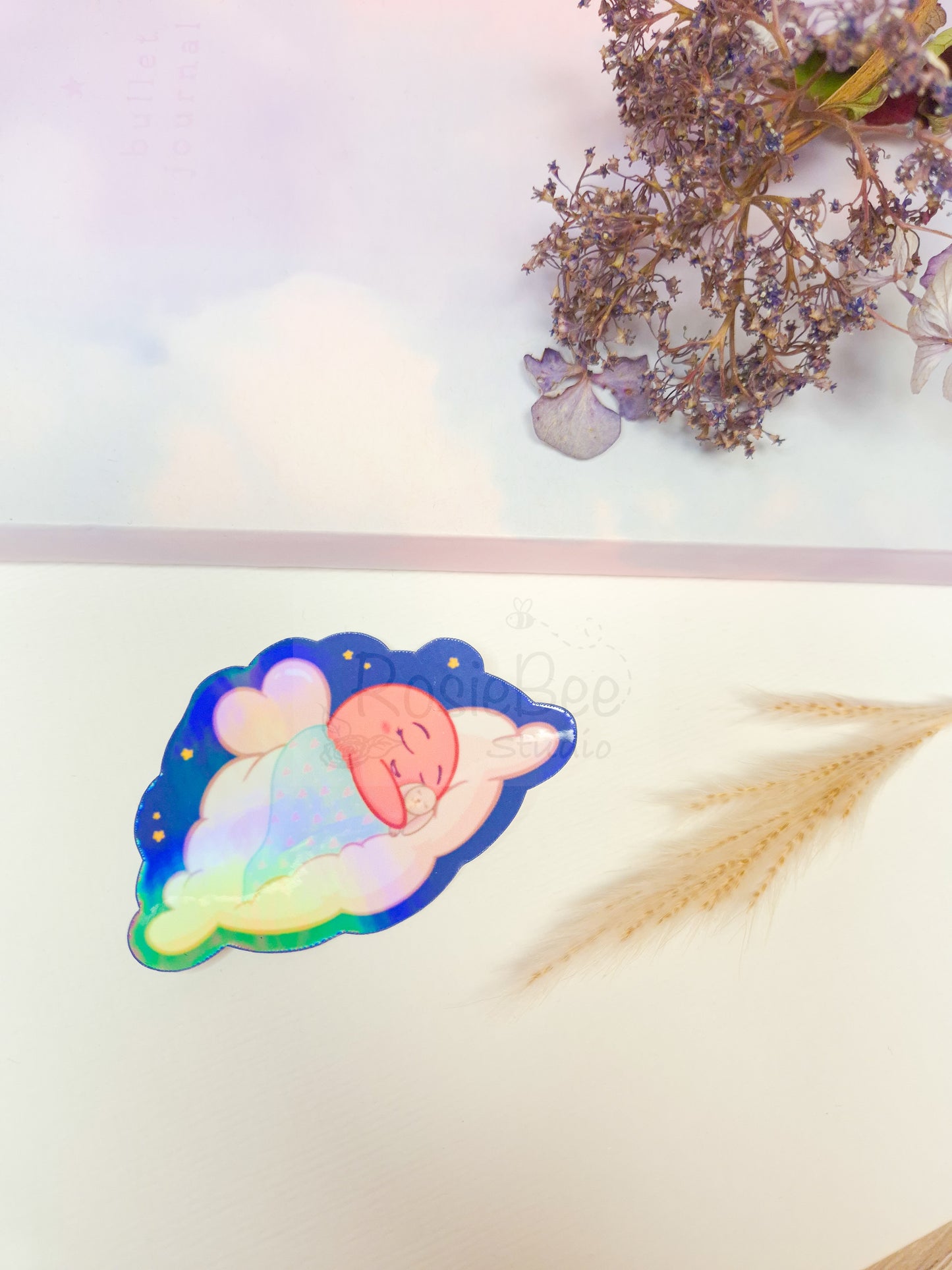 Love Moji Friend Keep On Dreaming Die-Cut Sticker | Kawaii Cloud Bunny Vinyl Sticker Moji Friends Design | Cute Pastel Planner Sticker