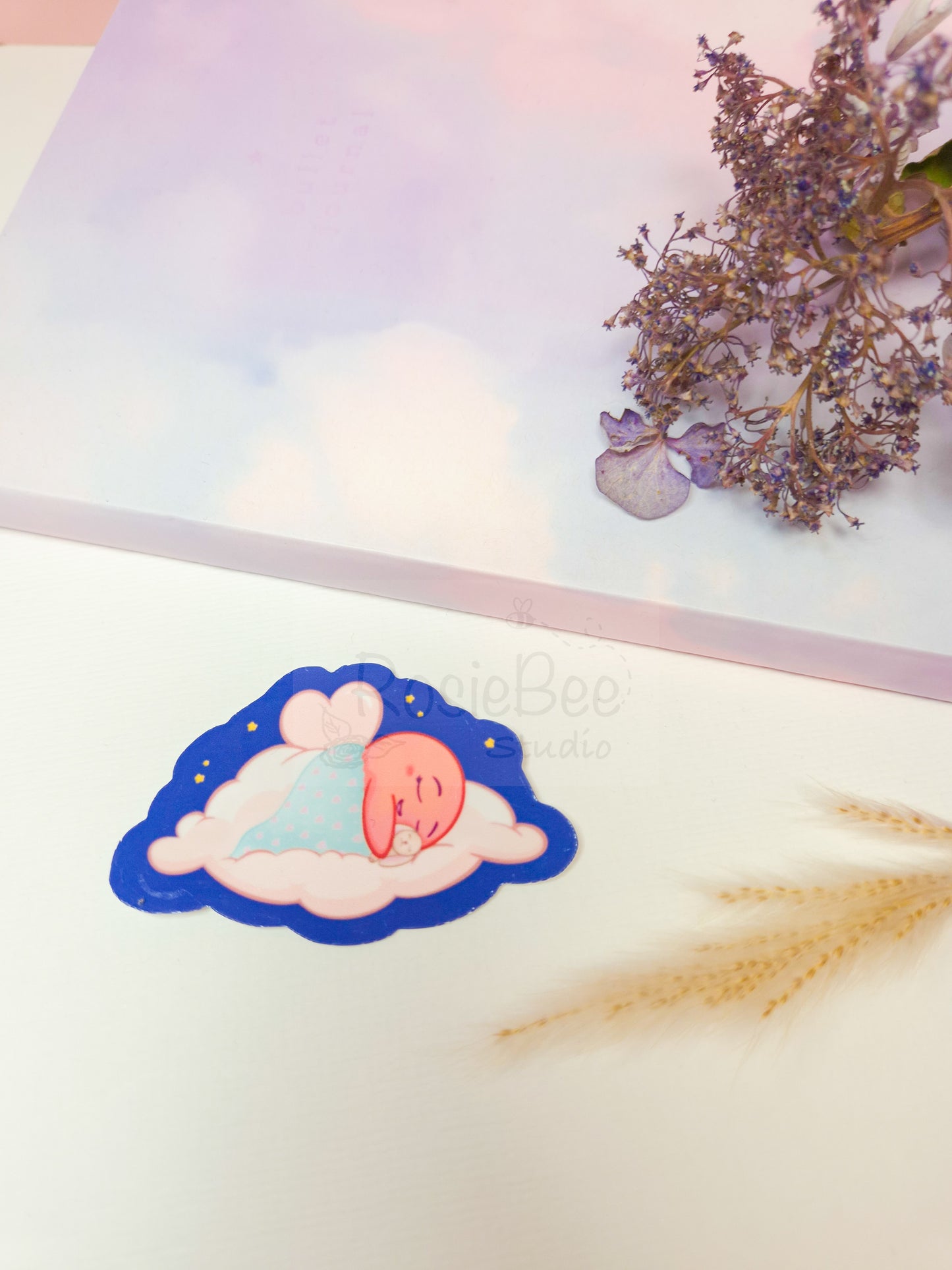 Love Moji Friend Keep On Dreaming Die-Cut Sticker | Kawaii Cloud Bunny Vinyl Sticker Moji Friends Design | Cute Pastel Planner Sticker
