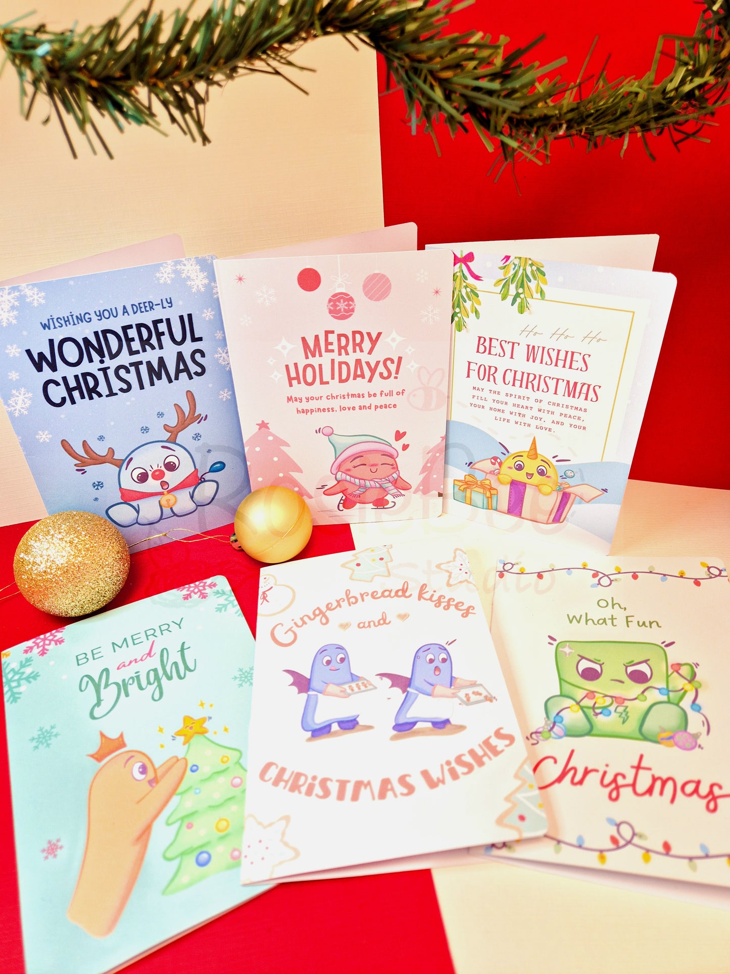 "Merry Holidays" Greeting Card - Moji Friends Christmas Collection | Festive Kawaii Christmas Decor | CC003
