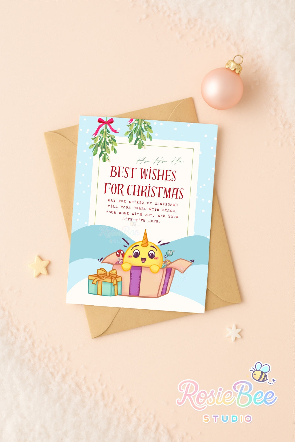 "Best Wishes For Christmas" Greeting Card - Moji Friends Christmas Collection | Festive Kawaii Christmas Decor | CC002