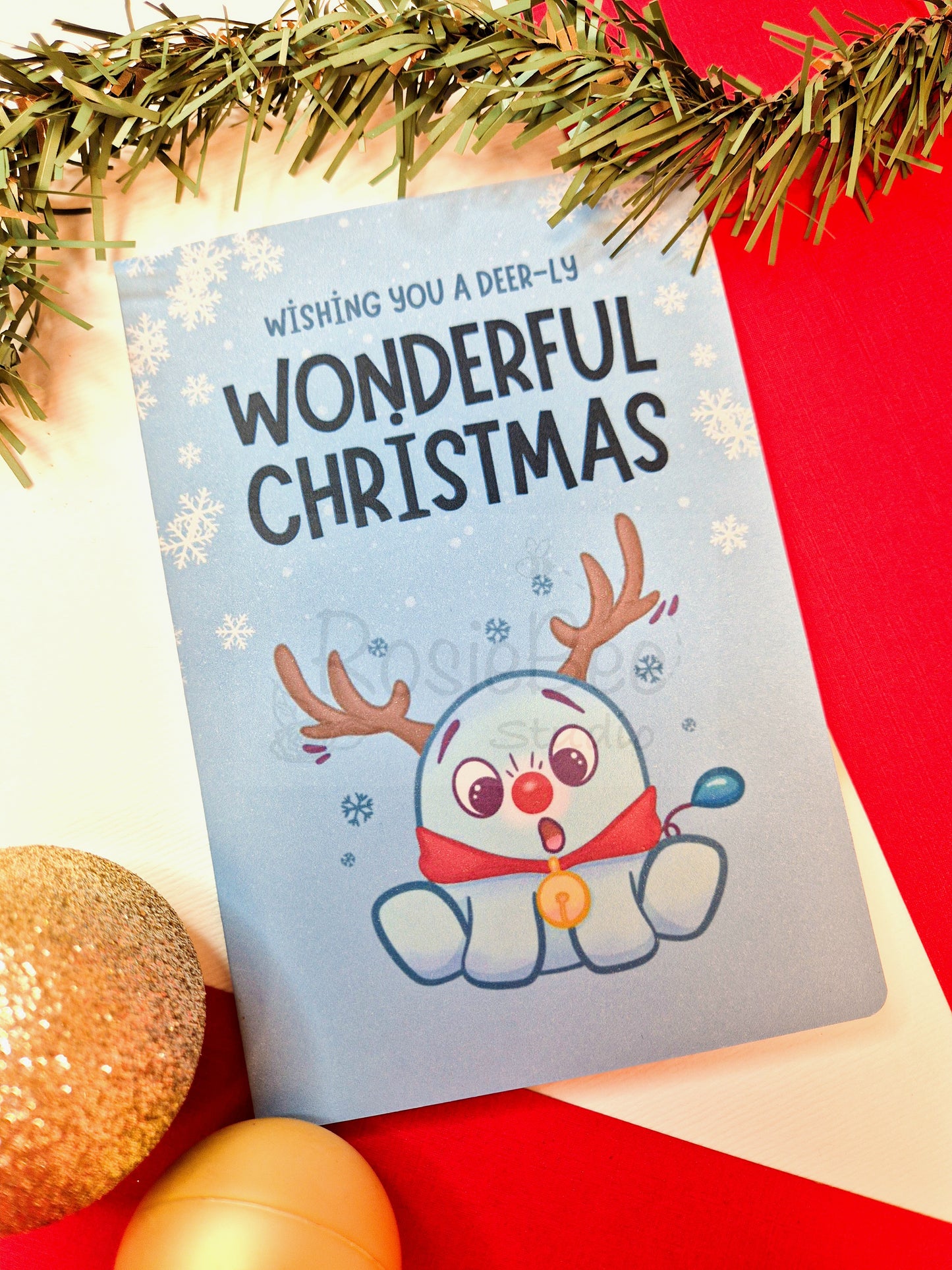 "Wishing You A Deer-ly Wonderful Christmas" Greeting Card - Moji Friends Christmas Collection | Festive Kawaii Christmas Decor | CC004