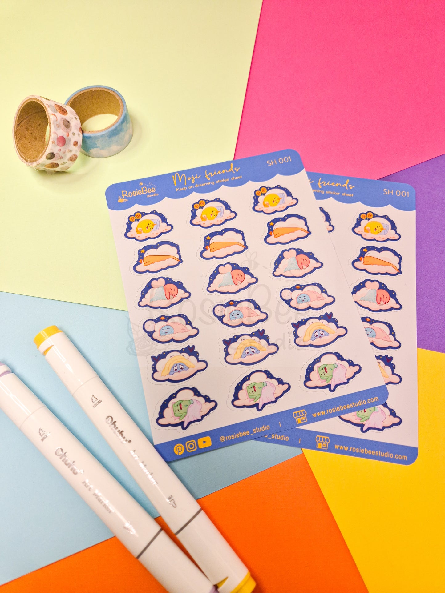 Pastel B6 sticker sheet with cute Cloudy Moji Friends, floating in clouds – perfect for kawaii journaling and planning