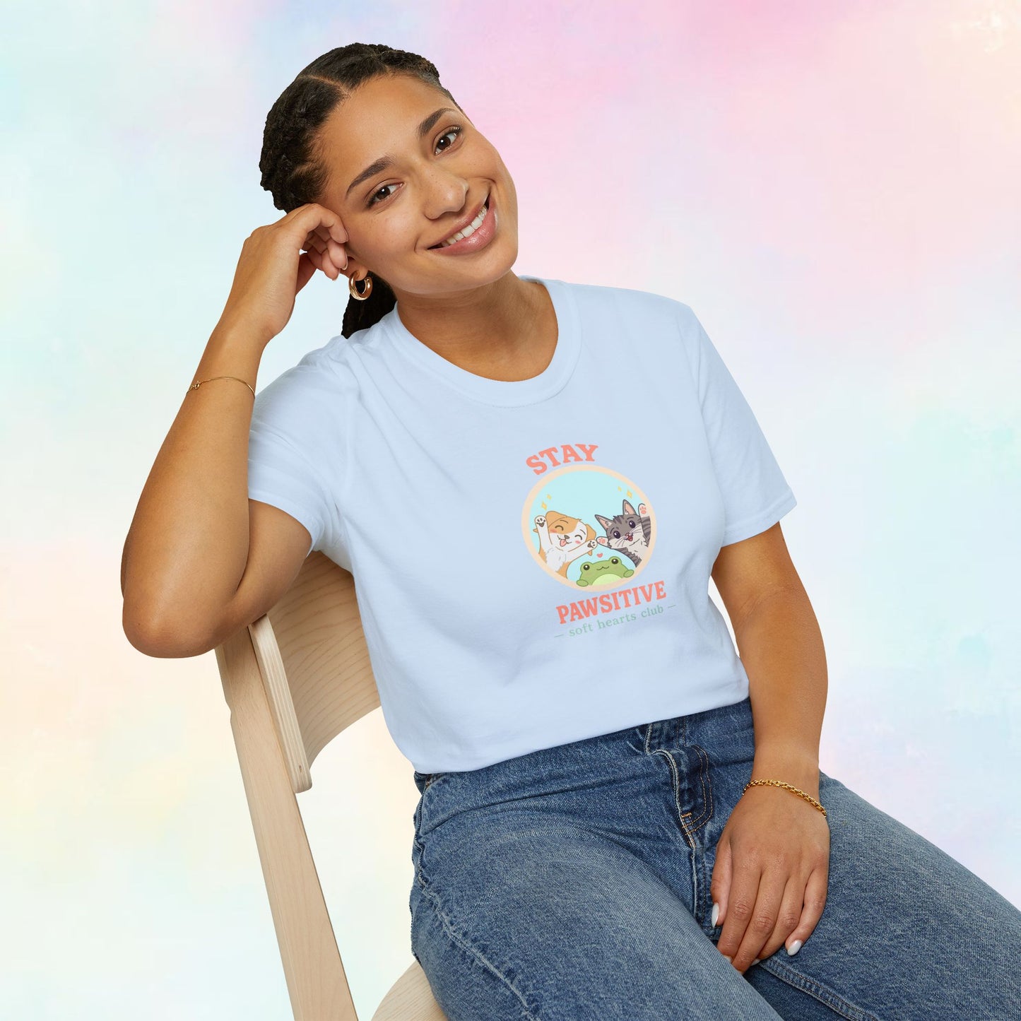Stay Pawsitive – Soft Hearts Club T-shirt