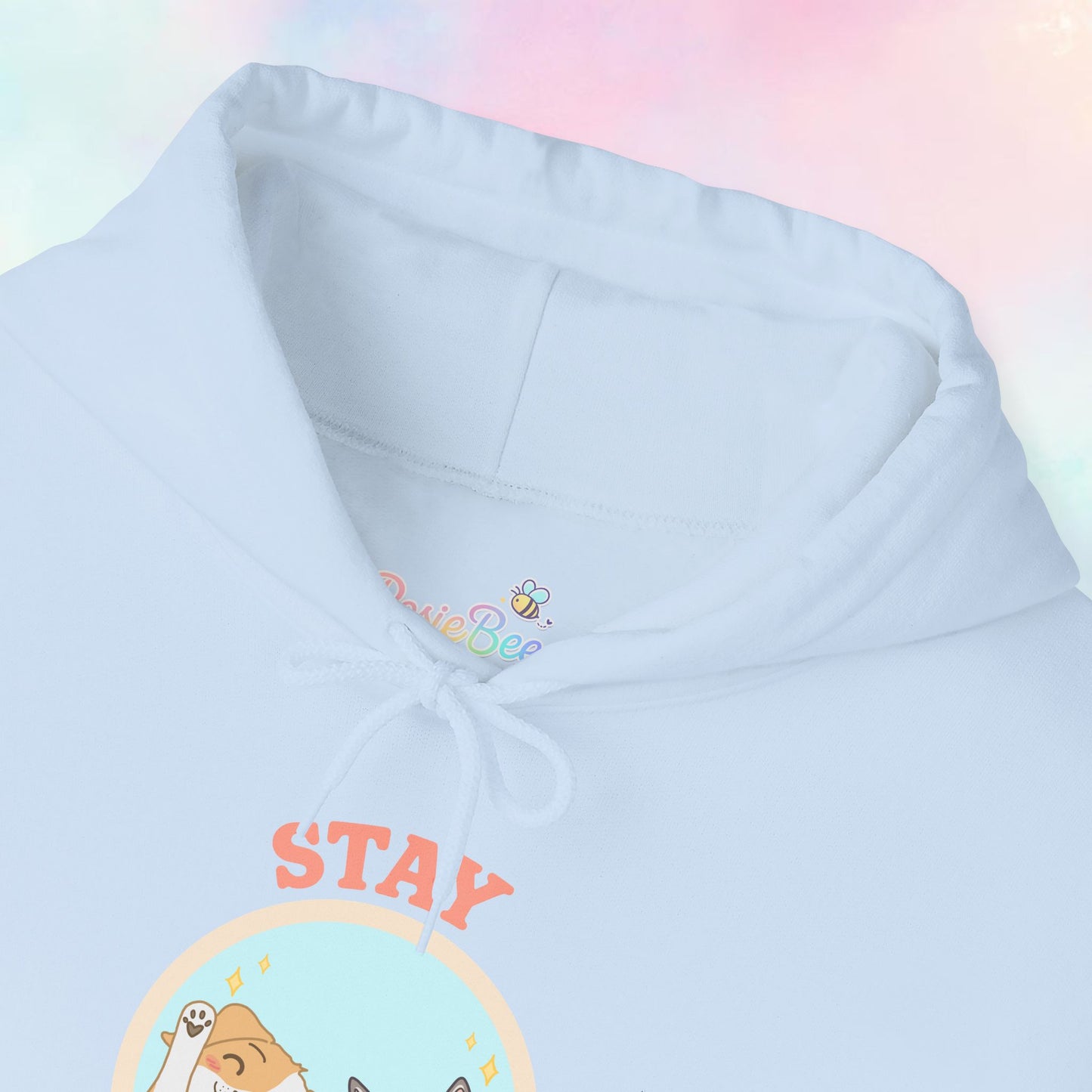 Stay Pawsitive Hoodie – Kawaii Pastel Hoodie met Cute Cat, Frog & Dog Paw Prints | Cozy Unisex Hoodie