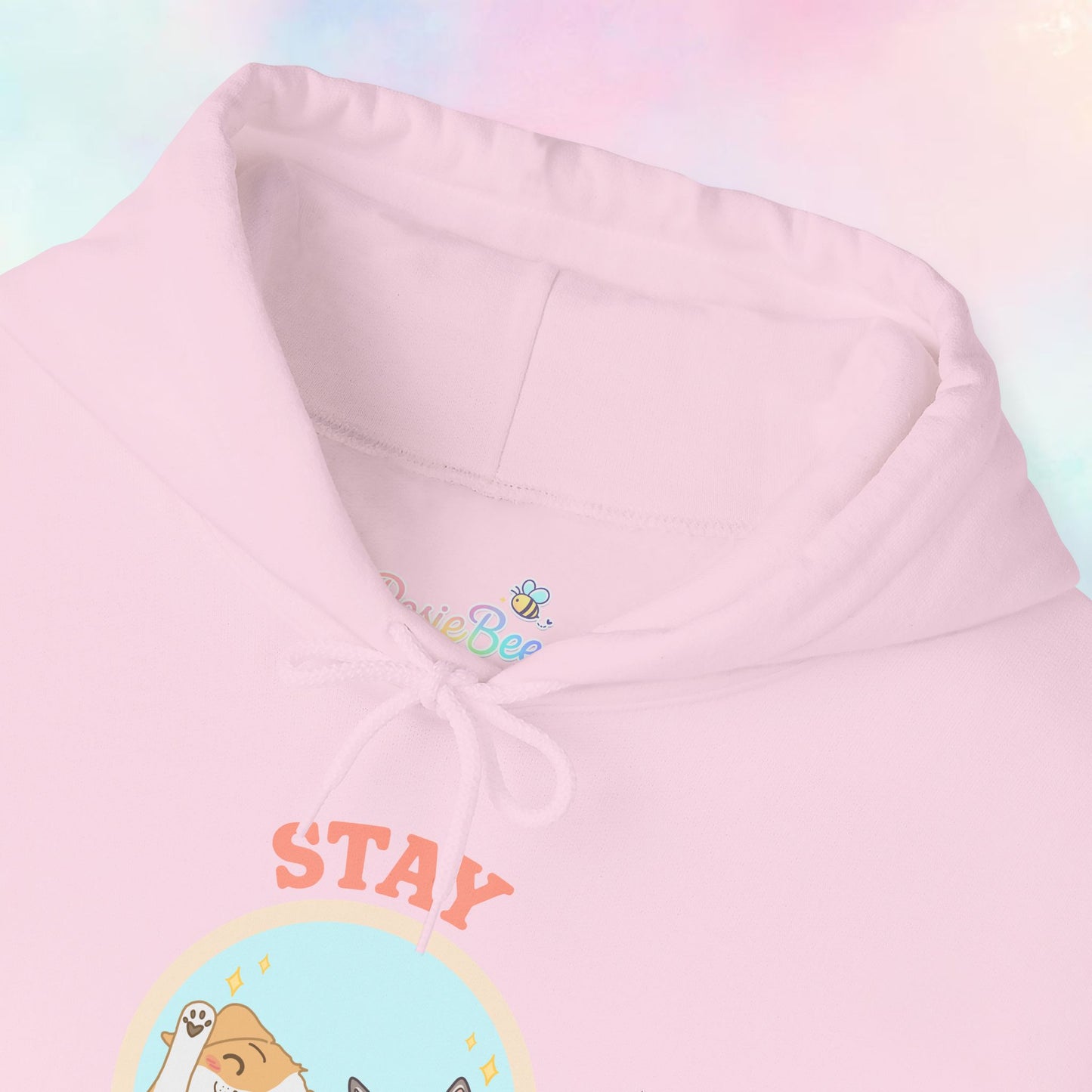 Stay Pawsitive Hoodie – Kawaii Pastel Hoodie met Cute Cat, Frog & Dog Paw Prints | Cozy Unisex Hoodie
