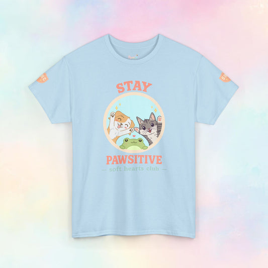 Stay Pawsitive Cat, Frog & Dog Tee — Cute Pet Graphic T-Shirt