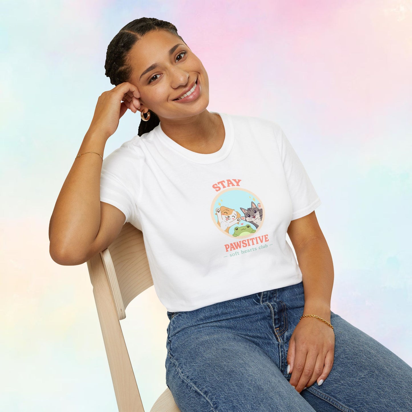 Stay Pawsitive – Soft Hearts Club T-shirt