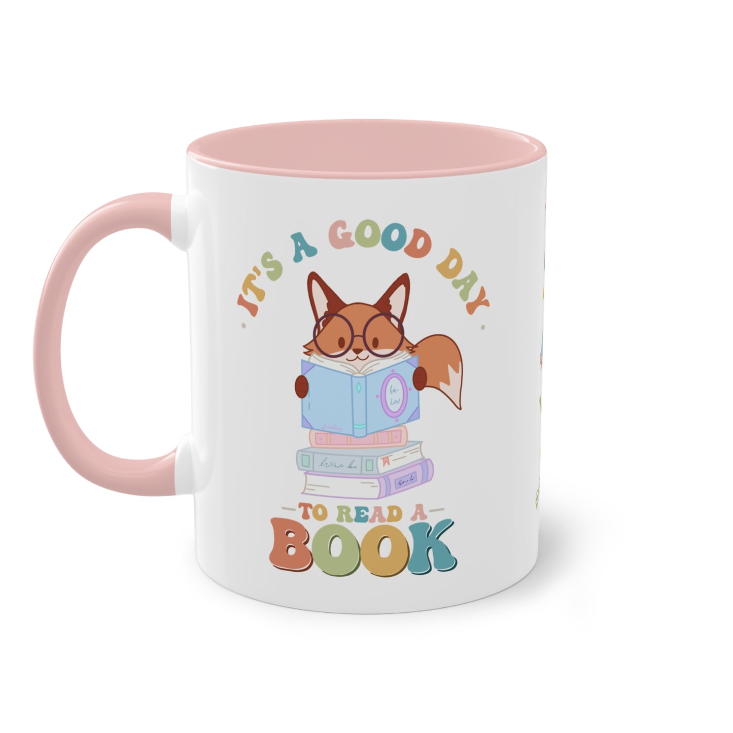 Pastel Vossen Mok – It’s a Good Day to Read a Book | Schattige Two-Tone Roze Koffiemok