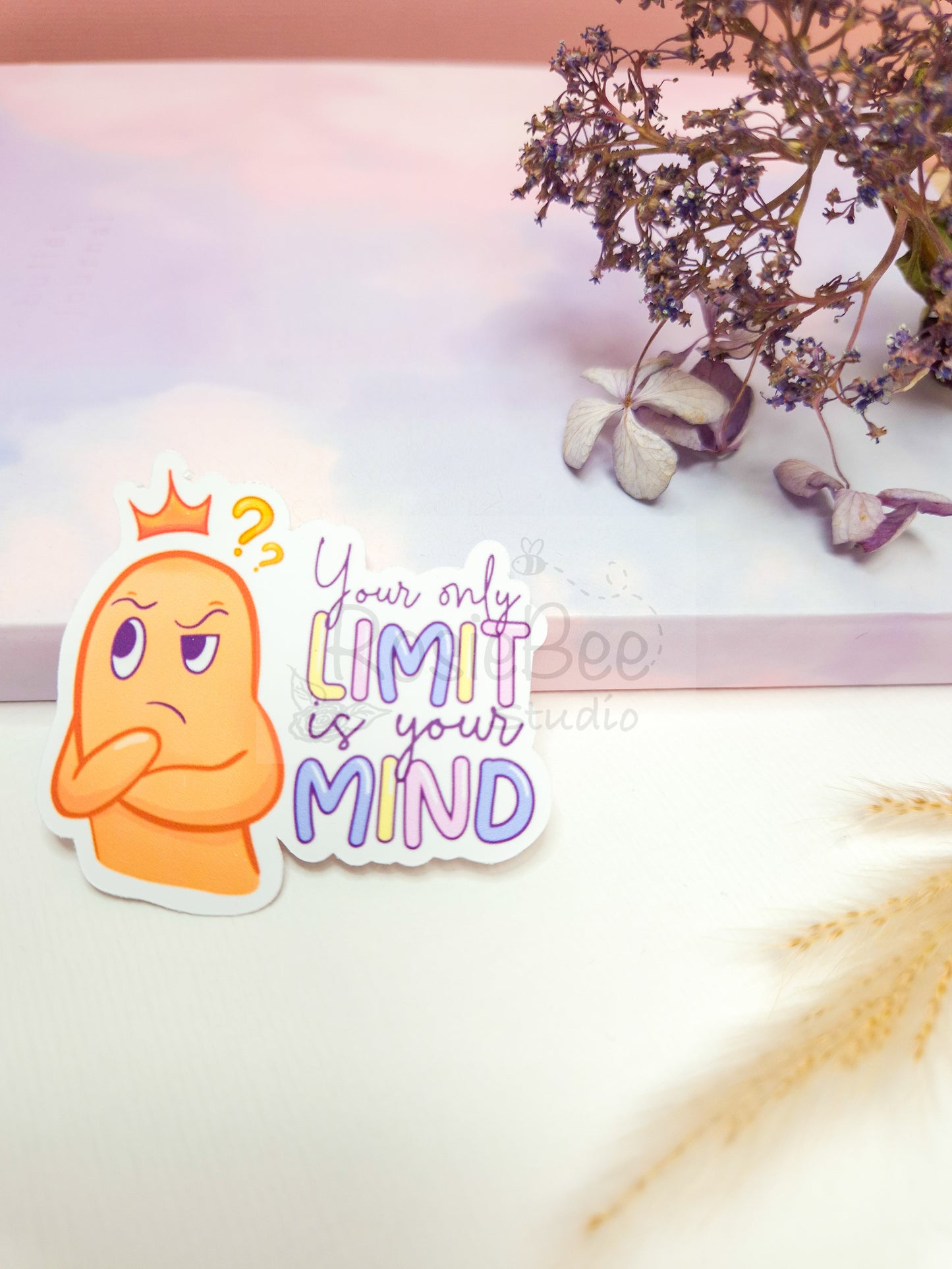 Courage Moji Friend | 'Your Only Limit Is Your Mind' Die-Cut Sticker | Motivating Quote Vinyl Sticker Moji Friends Design | Kawaii Pastel Planner Stickers