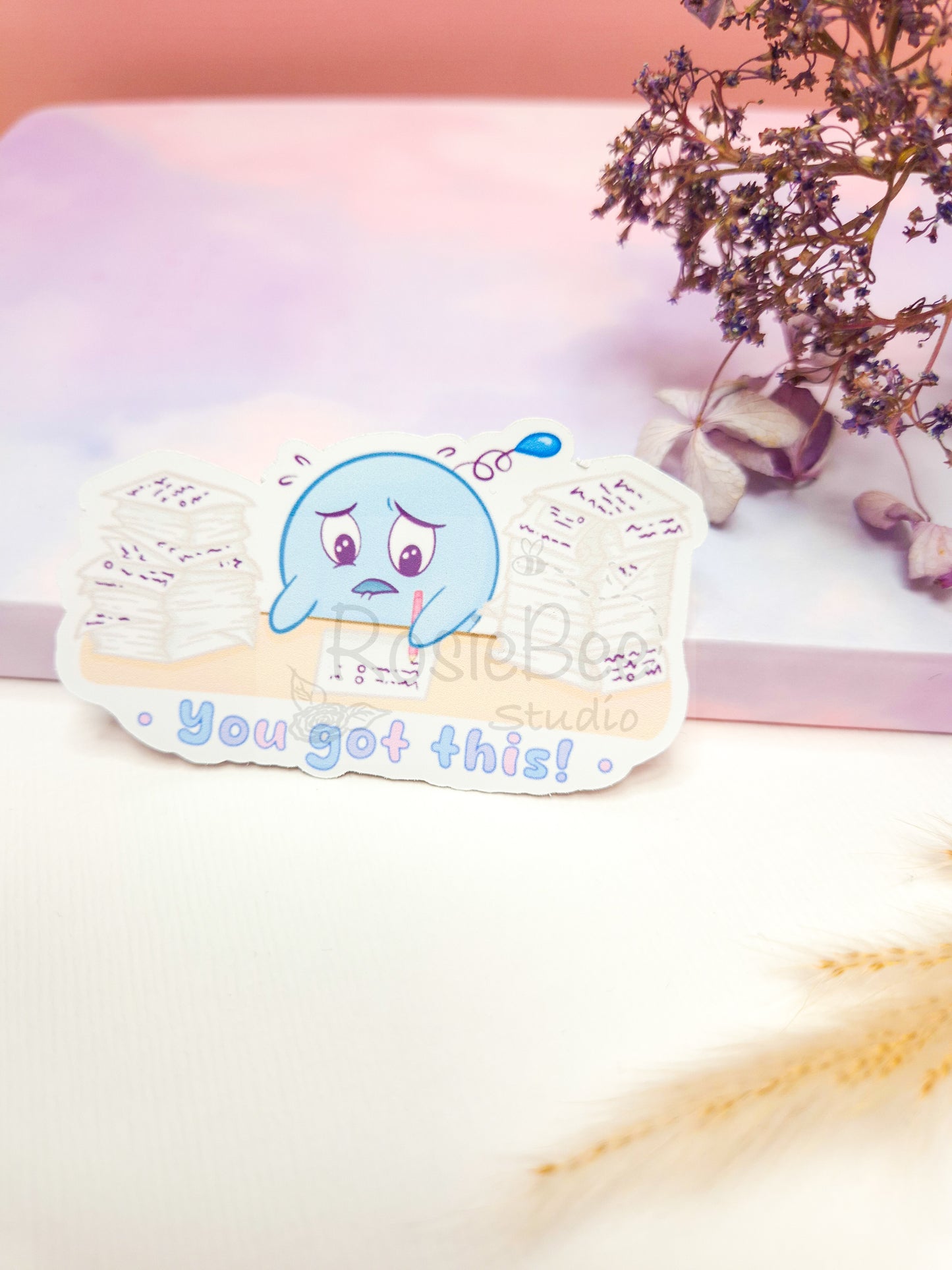 Sadness Moji Friend | 'You Got This' Die-Cut Sticker | Uplifting Quote Vinyl Sticker Moji Friends Design | Kawaii Pastel Planner Stickers