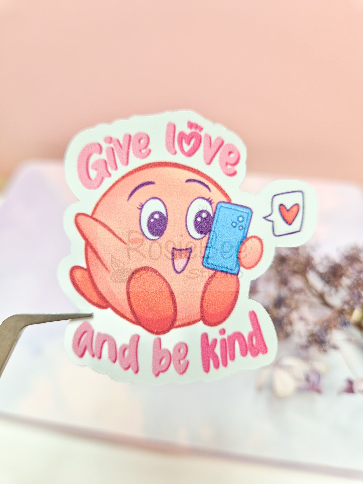 Love Moji Friend | 'Give Love And Be Kind' Die-Cut Sticker | Kawaii Quote Vinyl Sticker Moji Friends Design | Sweet Pastel Planner Stickers