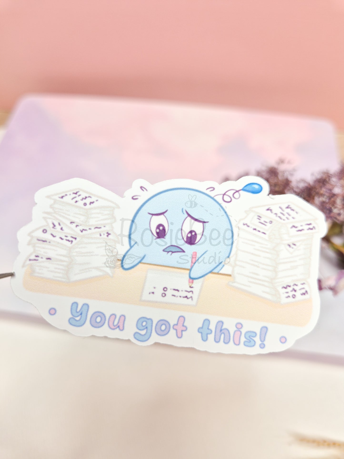 Sadness Moji Friend | 'You Got This' Die-Cut Sticker | Uplifting Quote Vinyl Sticker Moji Friends Design | Kawaii Pastel Planner Stickers