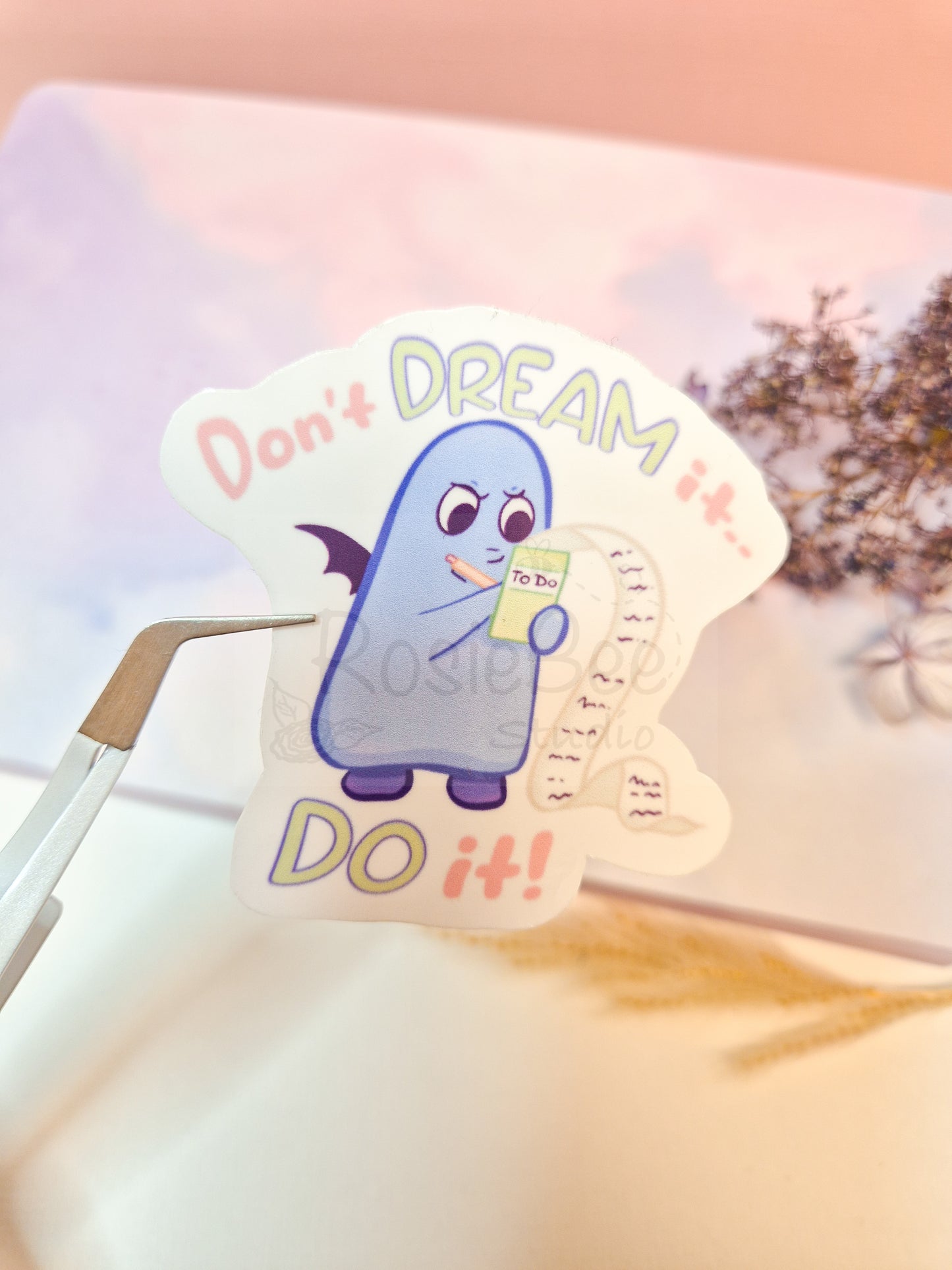 Fear Moji Friend | 'Don't Dream It, Do It' Die-Cut Sticker | Kawaii Quote Vinyl Sticker Moji Friends Design | Motivating Pastel Planner Stickers