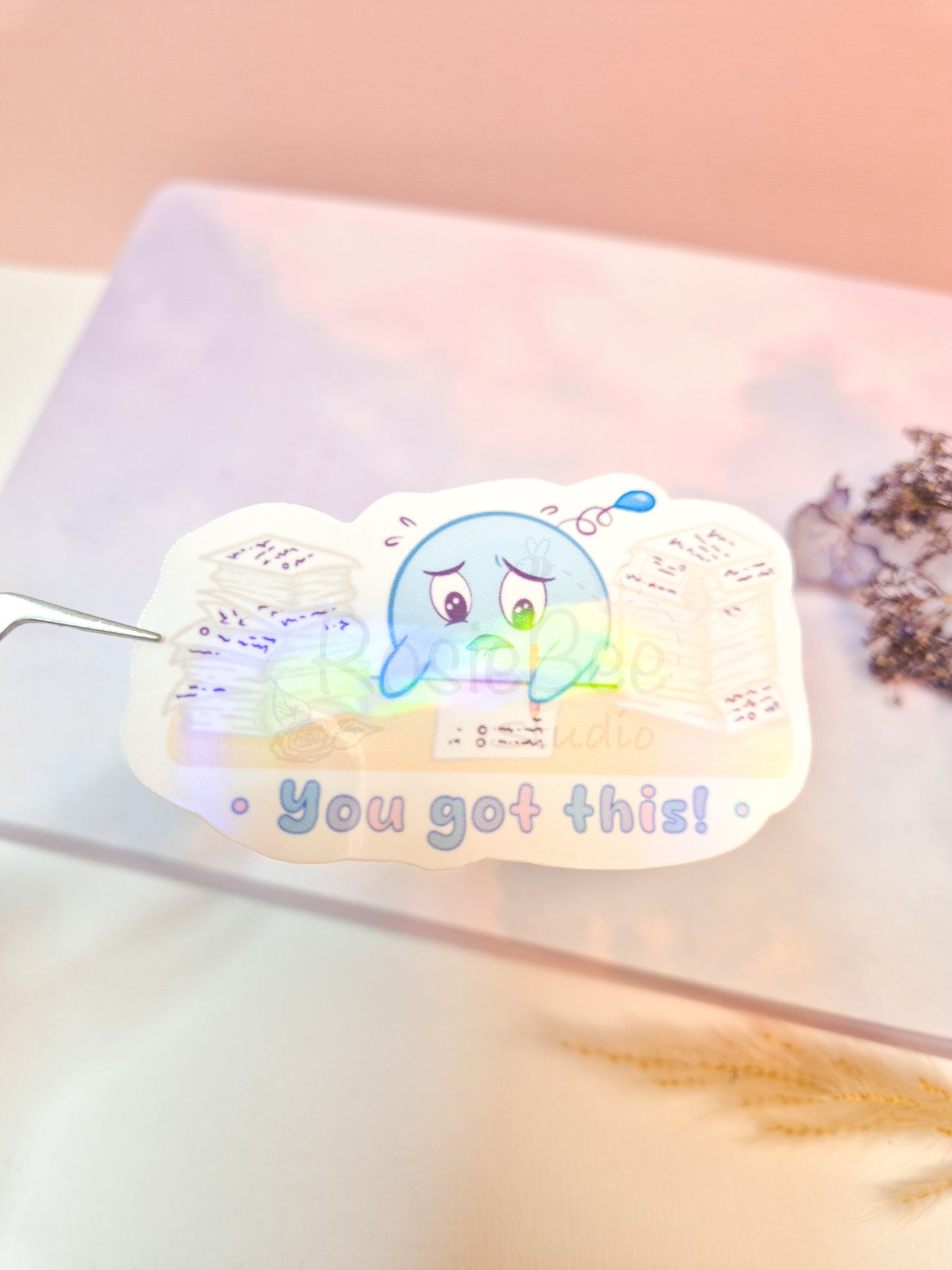 Sadness Moji Friend | 'You Got This' Die-Cut Sticker | Uplifting Quote Vinyl Sticker Moji Friends Design | Kawaii Pastel Planner Stickers