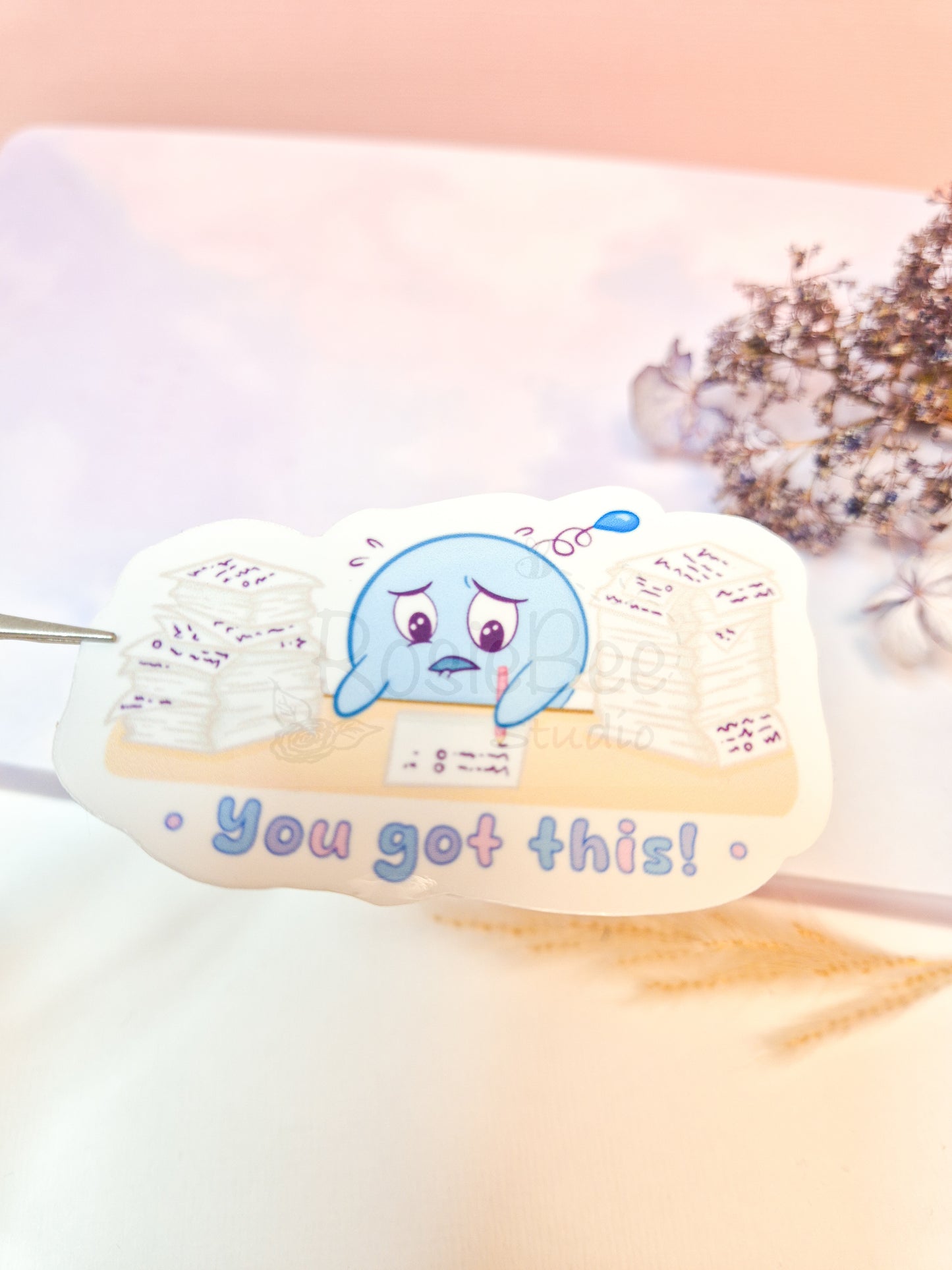 Sadness Moji Friend | 'You Got This' Die-Cut Sticker | Uplifting Quote Vinyl Sticker Moji Friends Design | Kawaii Pastel Planner Stickers