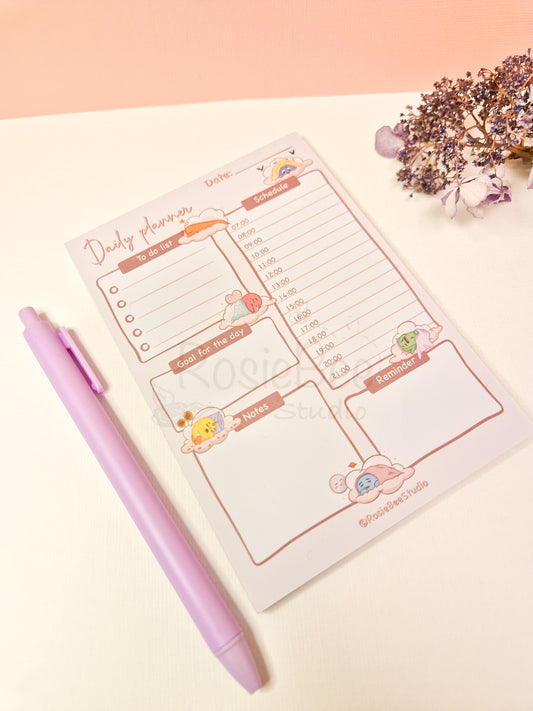 Keep on dreaming A6 Daily Planner Notepad – 50 pages | Kawaii Pastel Stationery with Cloudy Moji Friends Design