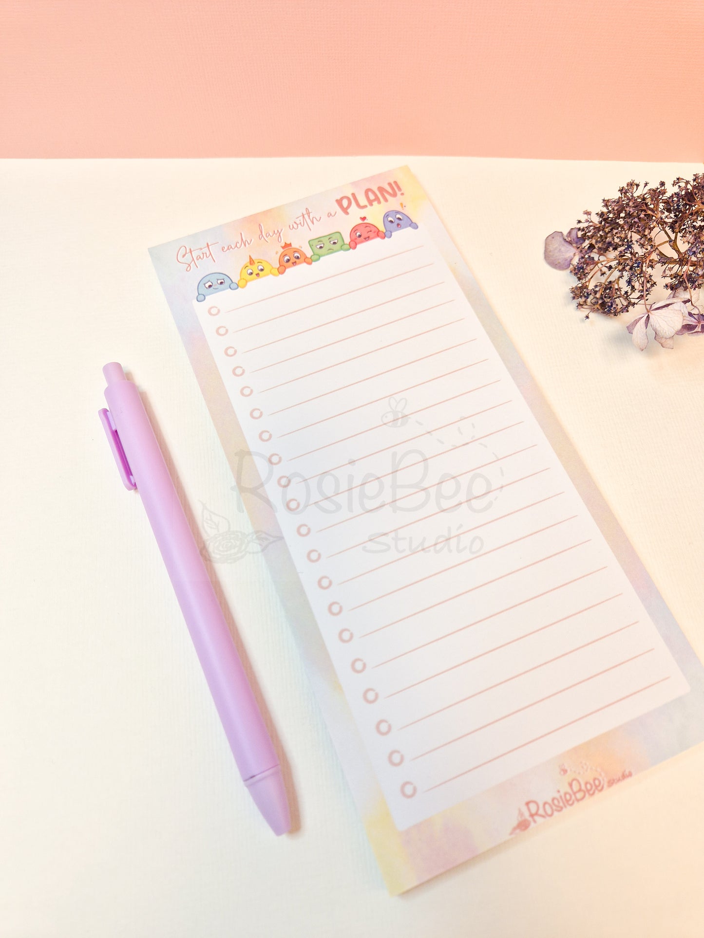 Start Each Day With A Plan DL To-Do List Pad – 50 pages | Kawaii Colourful Pastel Stationery with Moji Friends Design