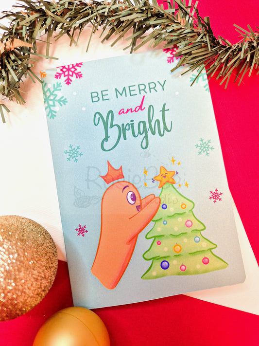 "Be Merry And Bright" Greeting Card - Moji Friends Christmas Collection | Festive Kawaii Christmas Decor | CC006