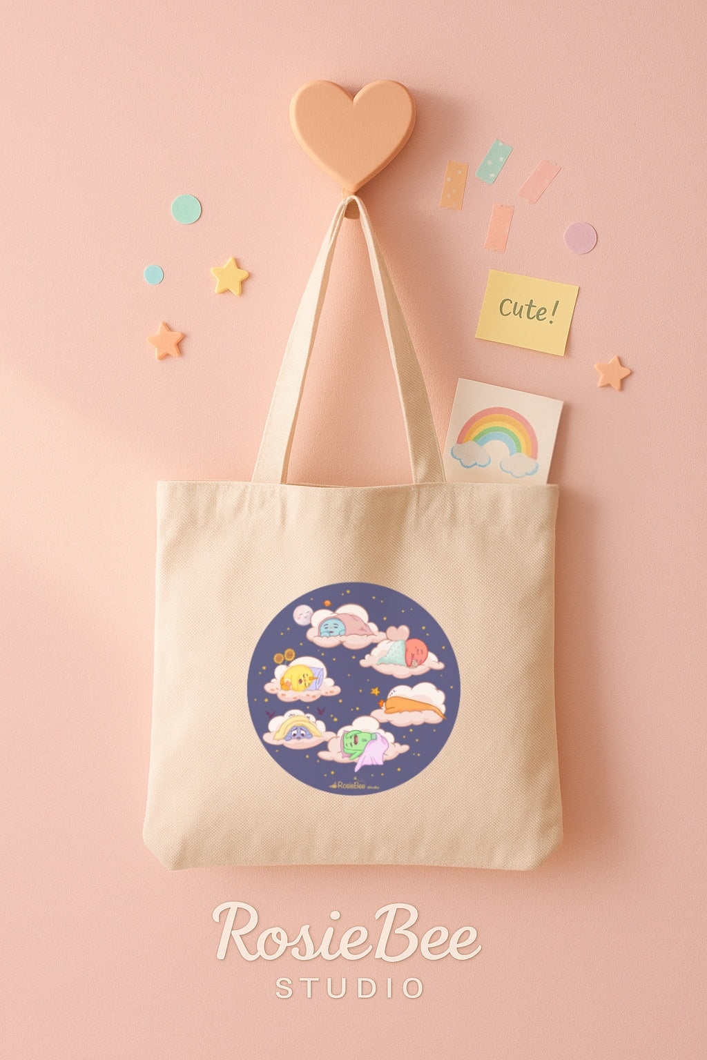 Moji Friends Sleeping Cloud Tote Bag – Eco-Friendly Organic Cotton Design