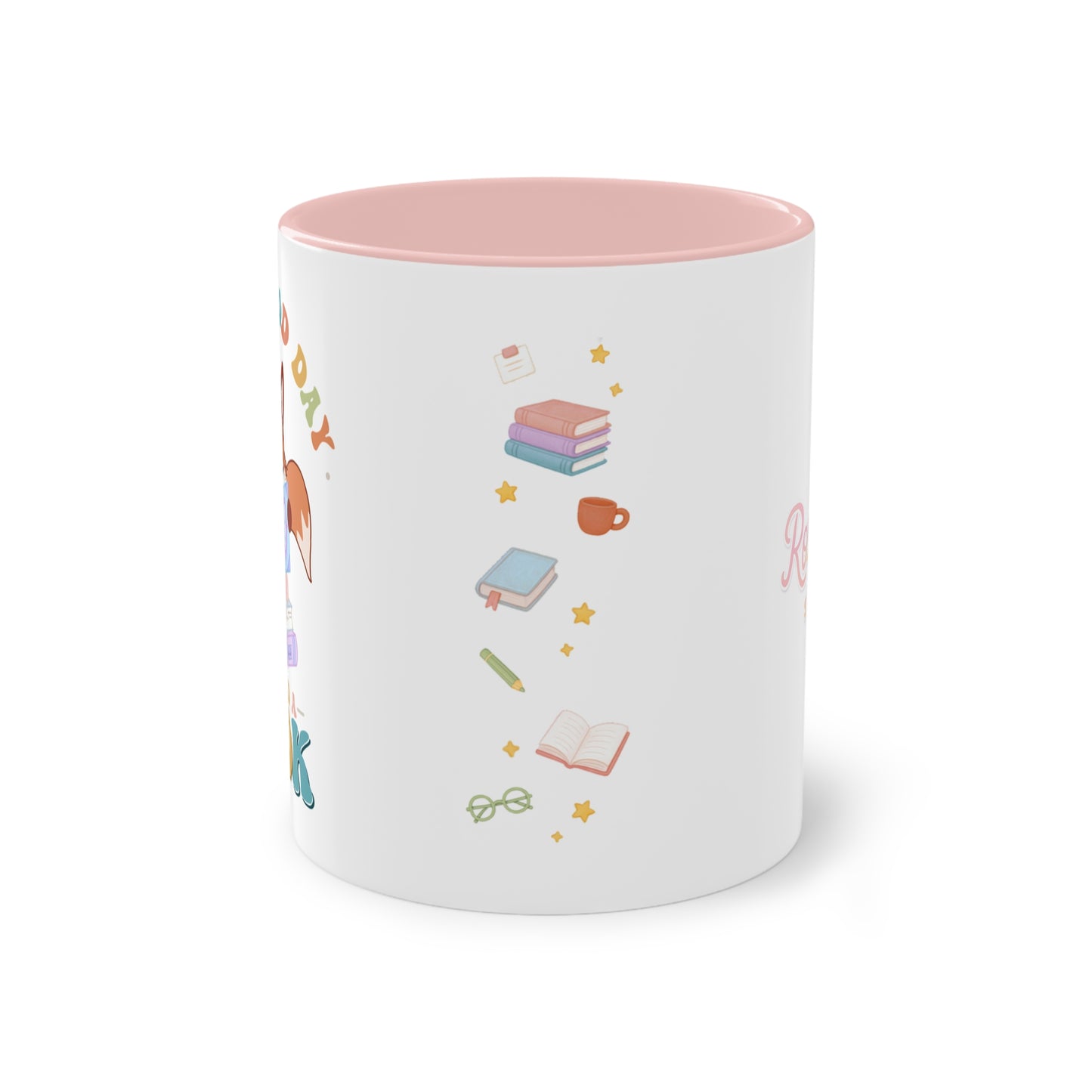 Pastel Vossen Mok – It’s a Good Day to Read a Book | Schattige Two-Tone Roze Koffiemok