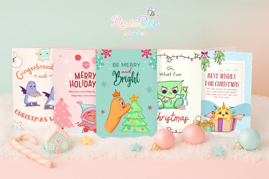 Moji Friends Christmas Greeting Card Collection Set 6pc. | Festive Kawaii Christmas Decor