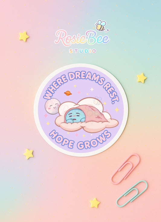 Moji Friend Verdriet Vinyl Sticker – Where Dreams Rest Hope Grows