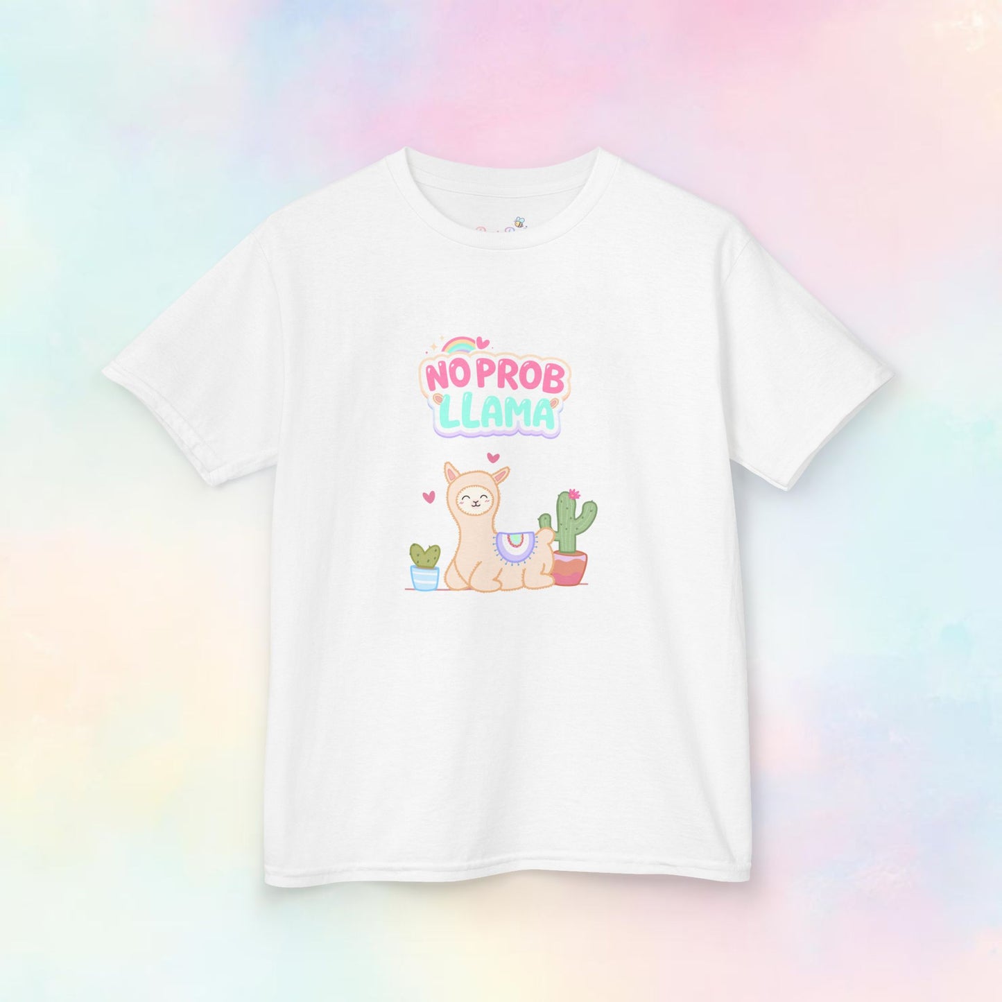No Probllama Kinder T-shirt | Vrolijk Lama Shirt in Pastelkleuren