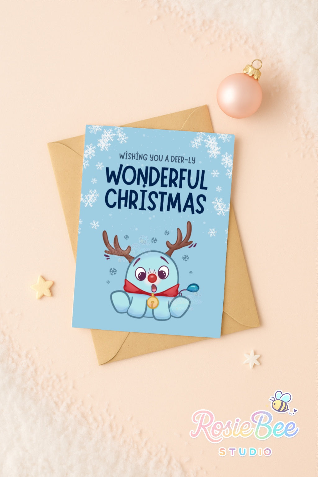 "Wishing You A Deer-ly Wonderful Christmas" Greeting Card - Moji Friends Christmas Collection | Festive Kawaii Christmas Decor | CC004