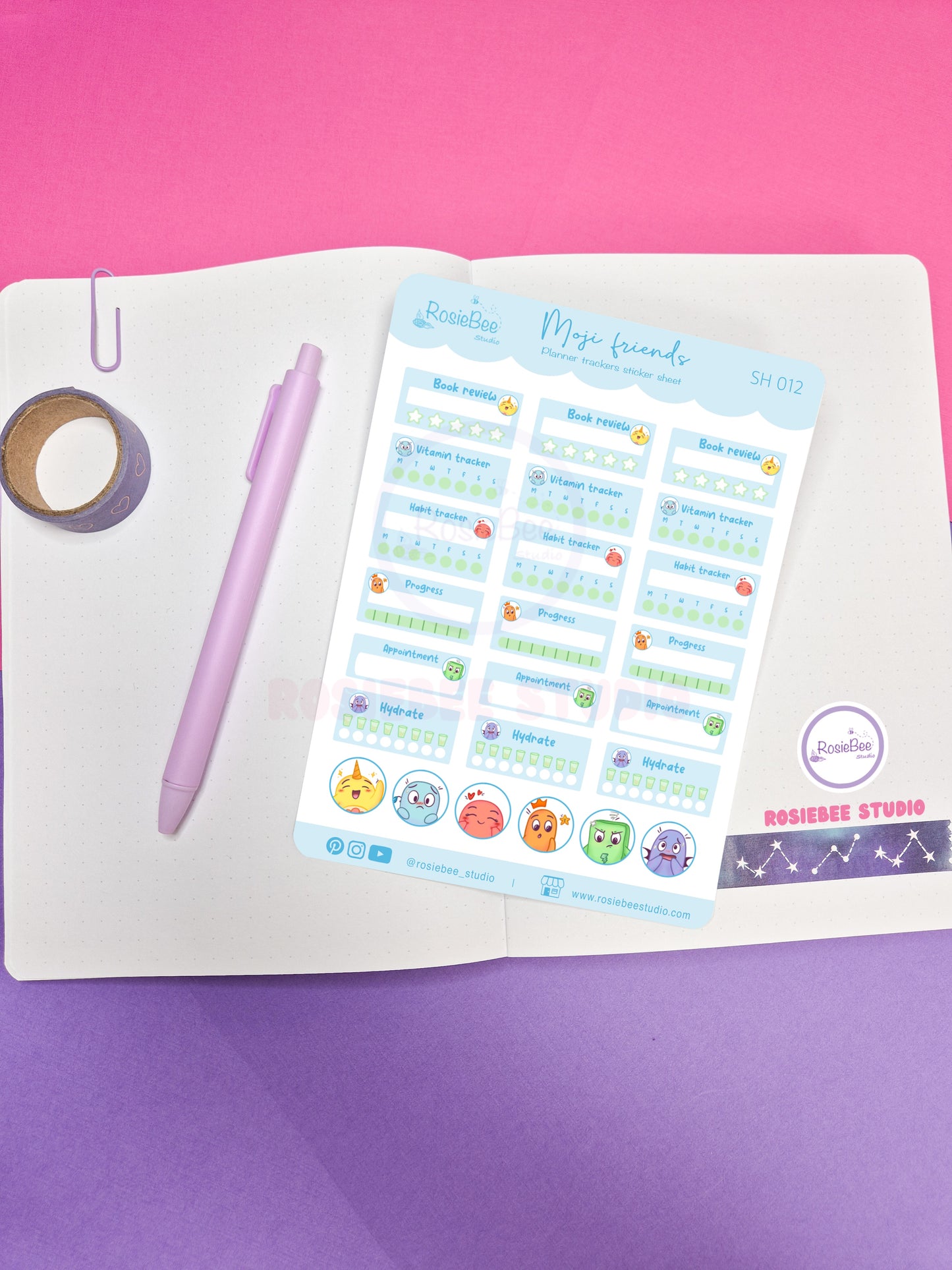 Planner Trackers B6 Sticker Sheet - Cute Moji Friends Functional Planner Design | Kawaii Stationery Track Your Weeks Stickers | SH012