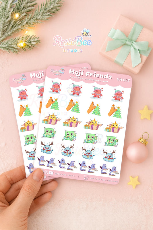 Kerst Stickervel – Cute Moji Friends Stickers voor Cadeaus, Planners & Bullet Journals
