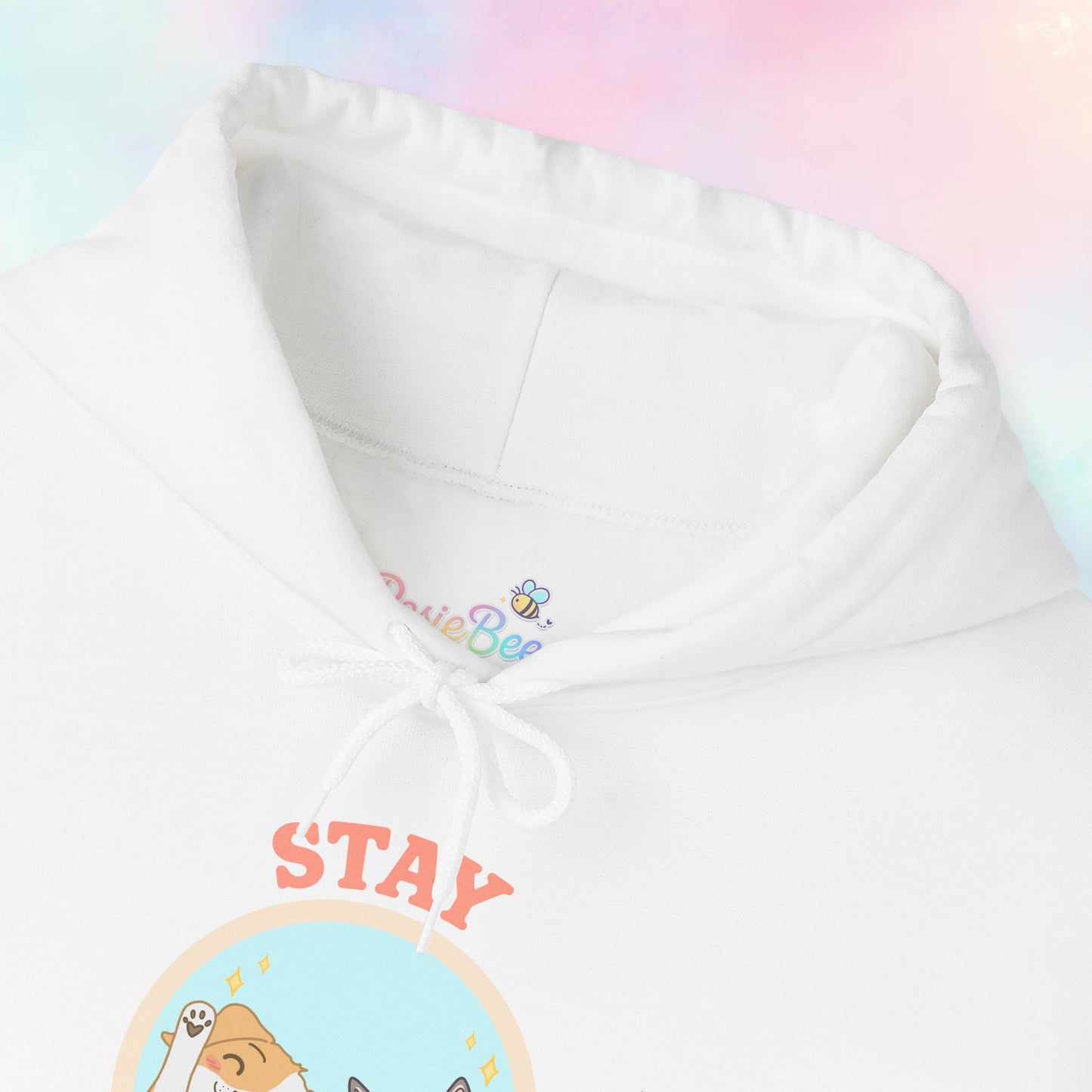 Stay Pawsitive Hoodie – Kawaii Pastel Hoodie met Cute Cat, Frog & Dog Paw Prints | Cozy Unisex Hoodie