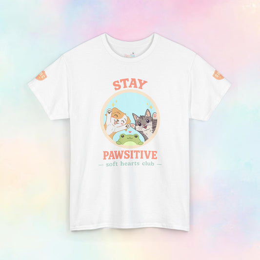 Stay Pawsitive Cat, Frog & Dog Tee — Cute Pet Graphic T-Shirt