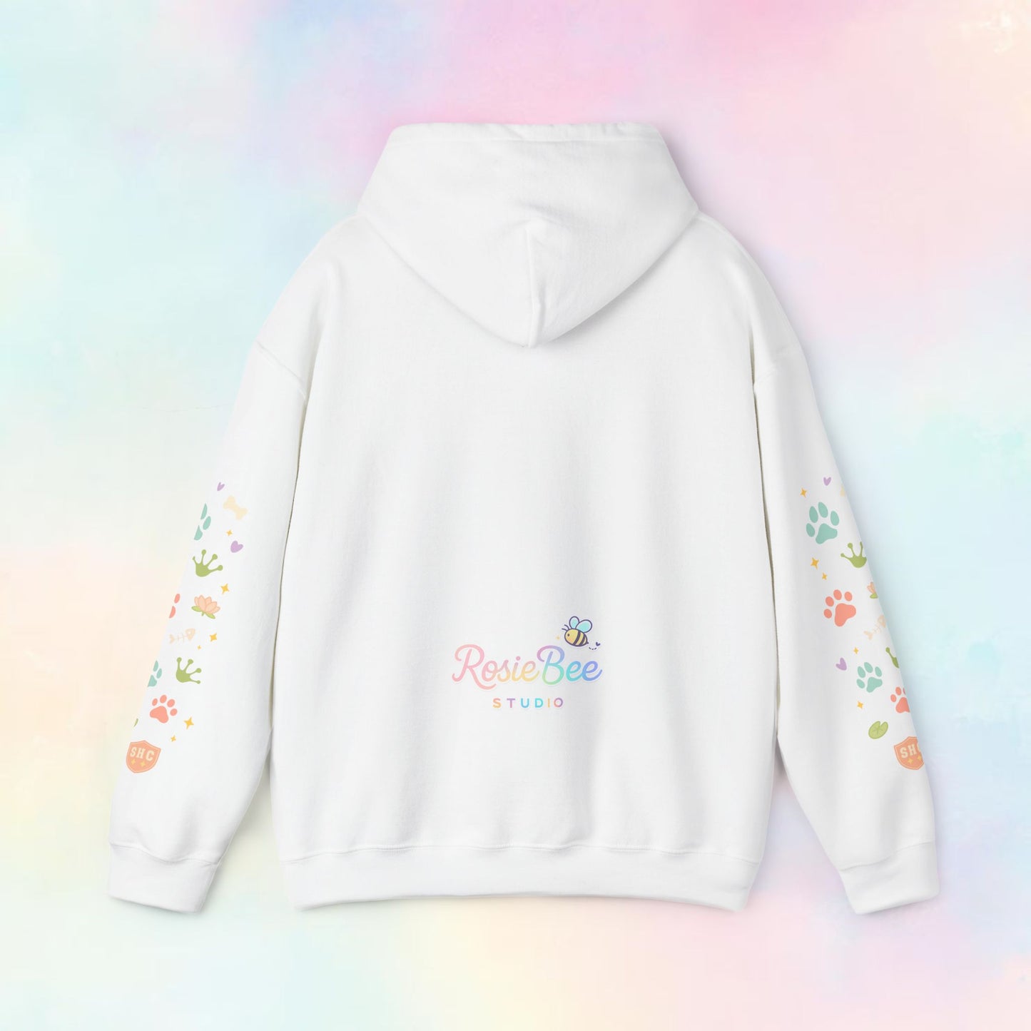 Stay Pawsitive Hoodie – Kawaii Pastel Hoodie met Cute Cat, Frog & Dog Paw Prints | Cozy Unisex Hoodie