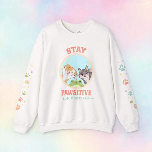 Stay Pawsitive Sweater – Kawaii Pastel Trui • Cute Cat, Dog & Frog • Cozy Unisex