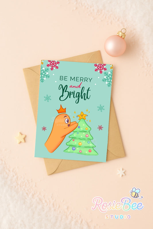 Be Merry & Bright – Kawaii Kerstkaart | Moji Friends Christmas Collection