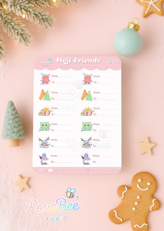 Moji Friends Kerst Gift Tag Stickers – Schattige B6 Cadeaulabel Stickervel