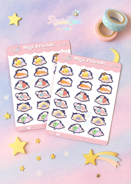Kawaii Moji Friends Stickervel – Pastel Planner Stickers | Keep on Dreaming Collectie