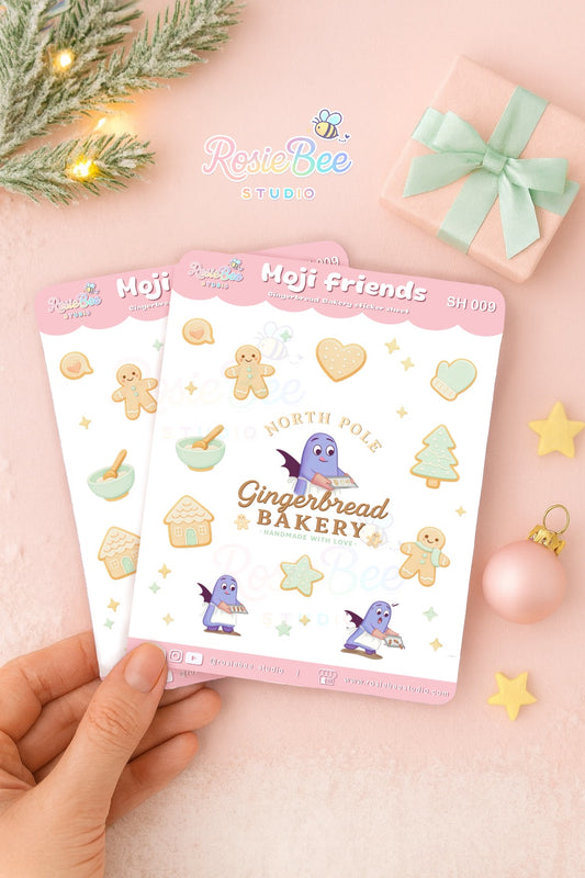 Gingerbread Bakery Stickervel – Schattige Kerst Plakstickers | Kawaii Winter Stickers