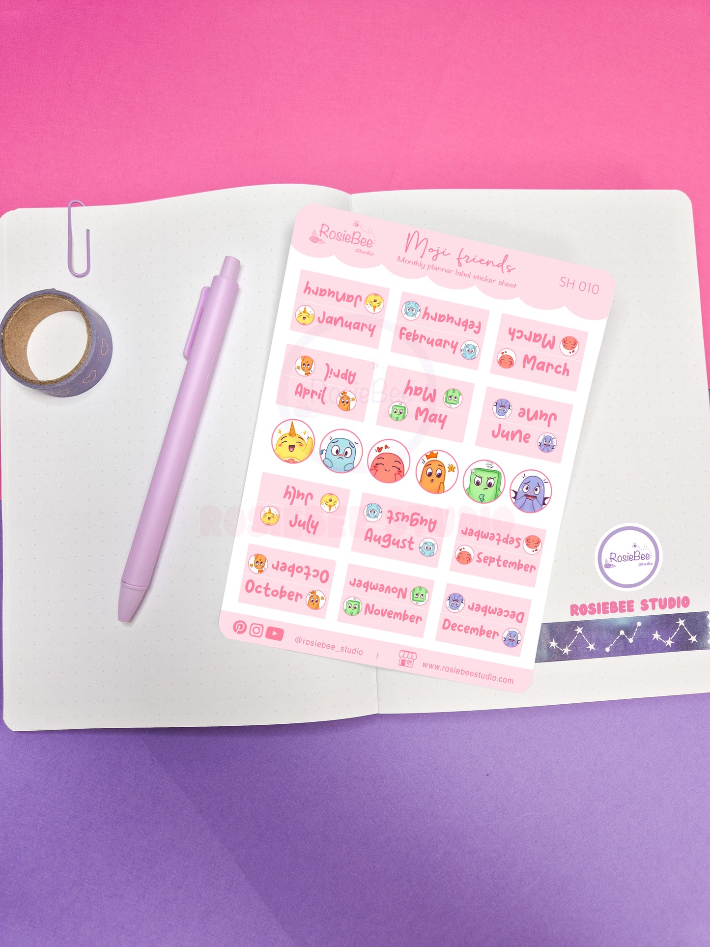 Monthly Planner Labels B6 Sticker Sheet - Cute Moji Friends Planner Tabs Design | Kawaii Stationery Plan Your Year Stickers | SH010