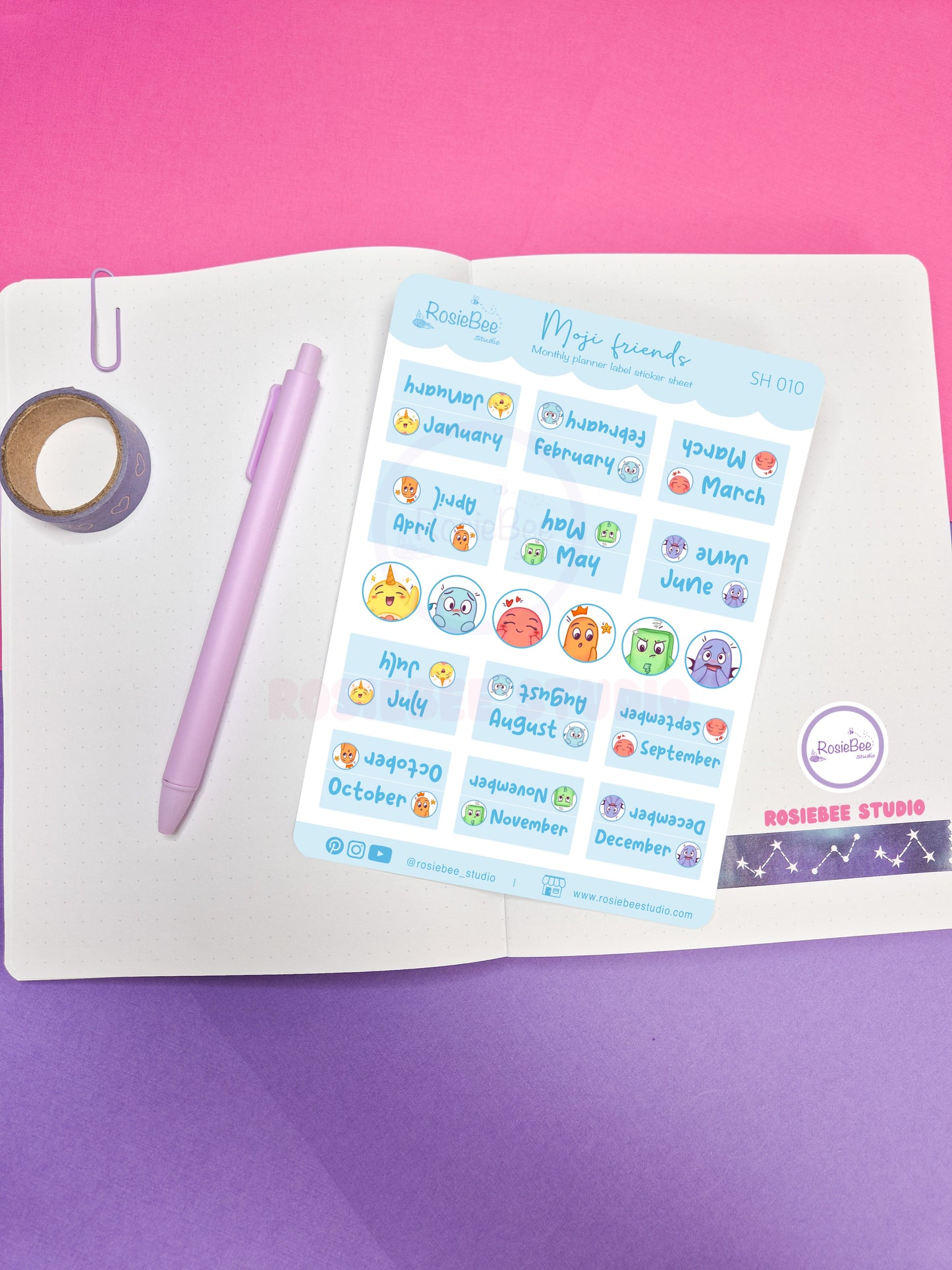 Monthly Planner Labels B6 Sticker Sheet - Cute Moji Friends Planner Tabs Design | Kawaii Stationery Plan Your Year Stickers | SH010