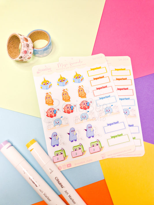 Working On Your Dreams B6 Sticker Sheet – Cute Moji Friends Mixed Design With Important Notice Tracker | Kawaii Pastel Planner Stickers | SH004