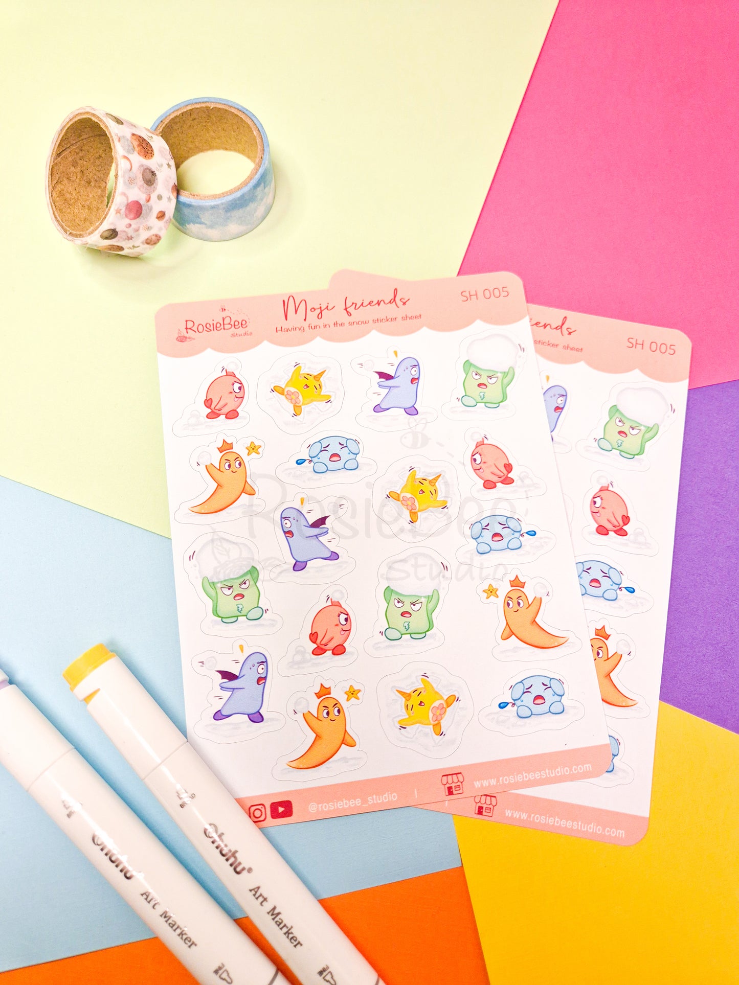 Having Fun In The Snow B6 Sticker Sheet - Cute Moji Friends Mixed Winter Design | Kawaii Christmas Pastel Planner Stickers | SH005