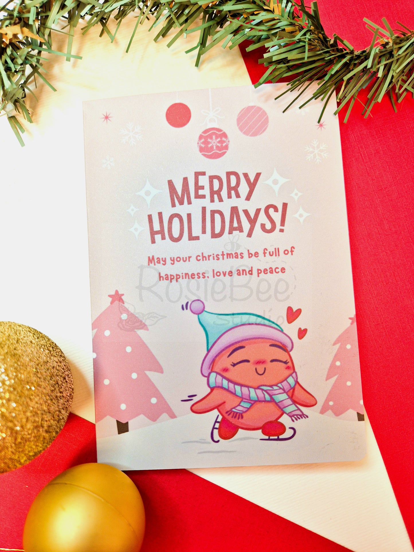 "Merry Holidays" Greeting Card - Moji Friends Christmas Collection | Festive Kawaii Christmas Decor | CC003