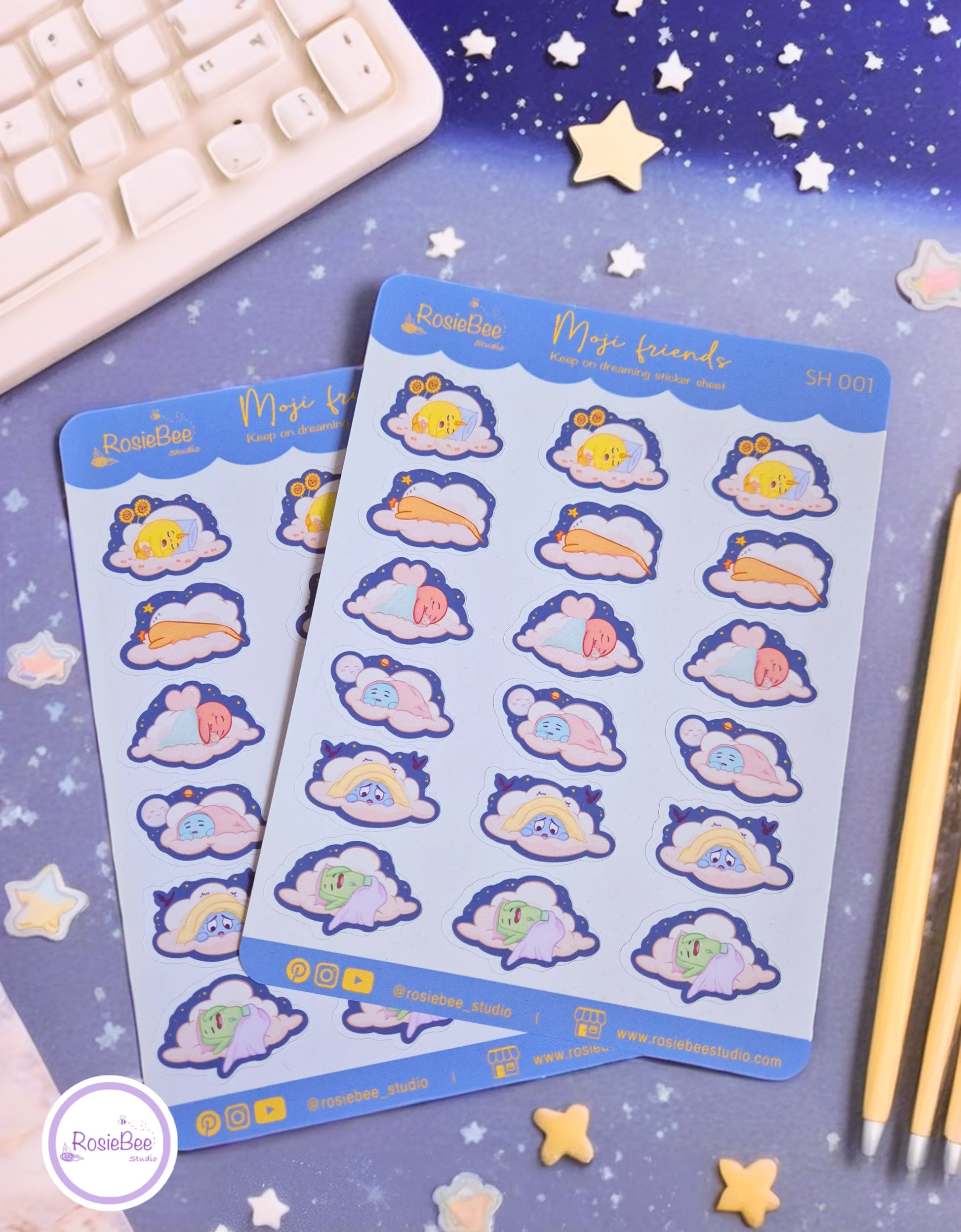 Pastel B6 sticker sheet with cute Cloudy Moji Friends, floating in clouds – perfect for kawaii journaling and planning
