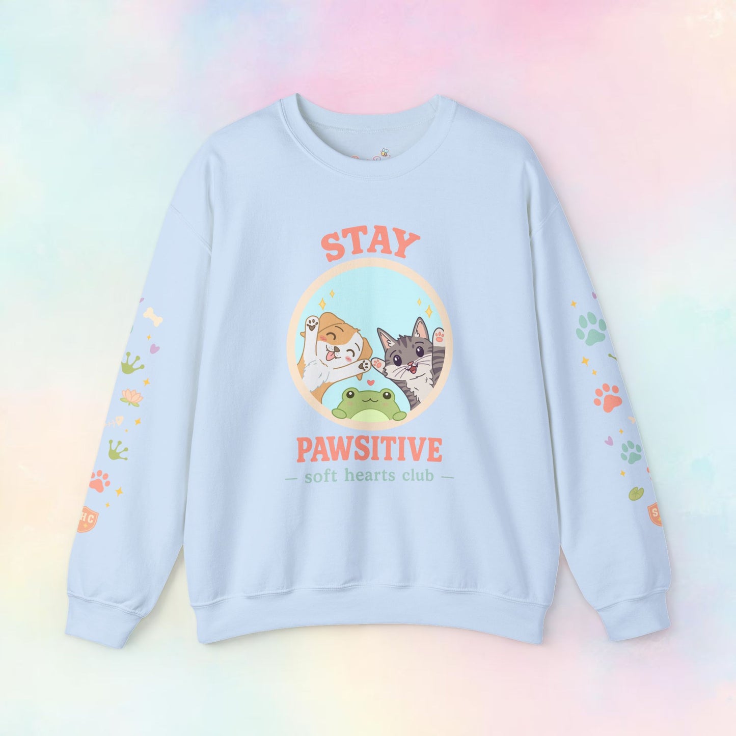 Schattige pastel dieren trui met positieve boodschap Stay Pawsitive – perfect cadeau voor dierenfans